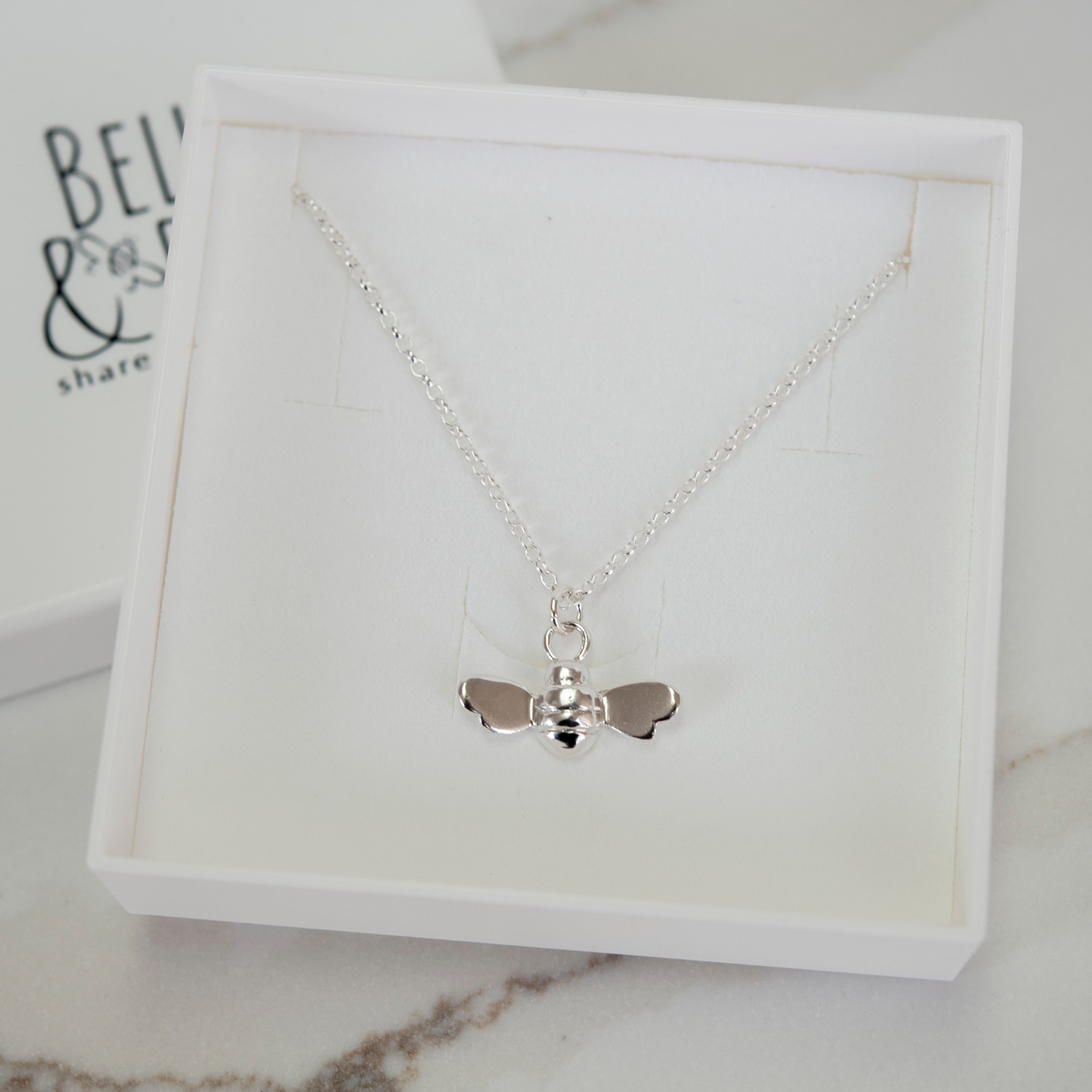 Sterling Silver Delicate Belcher Chain Necklace with Bee Charm