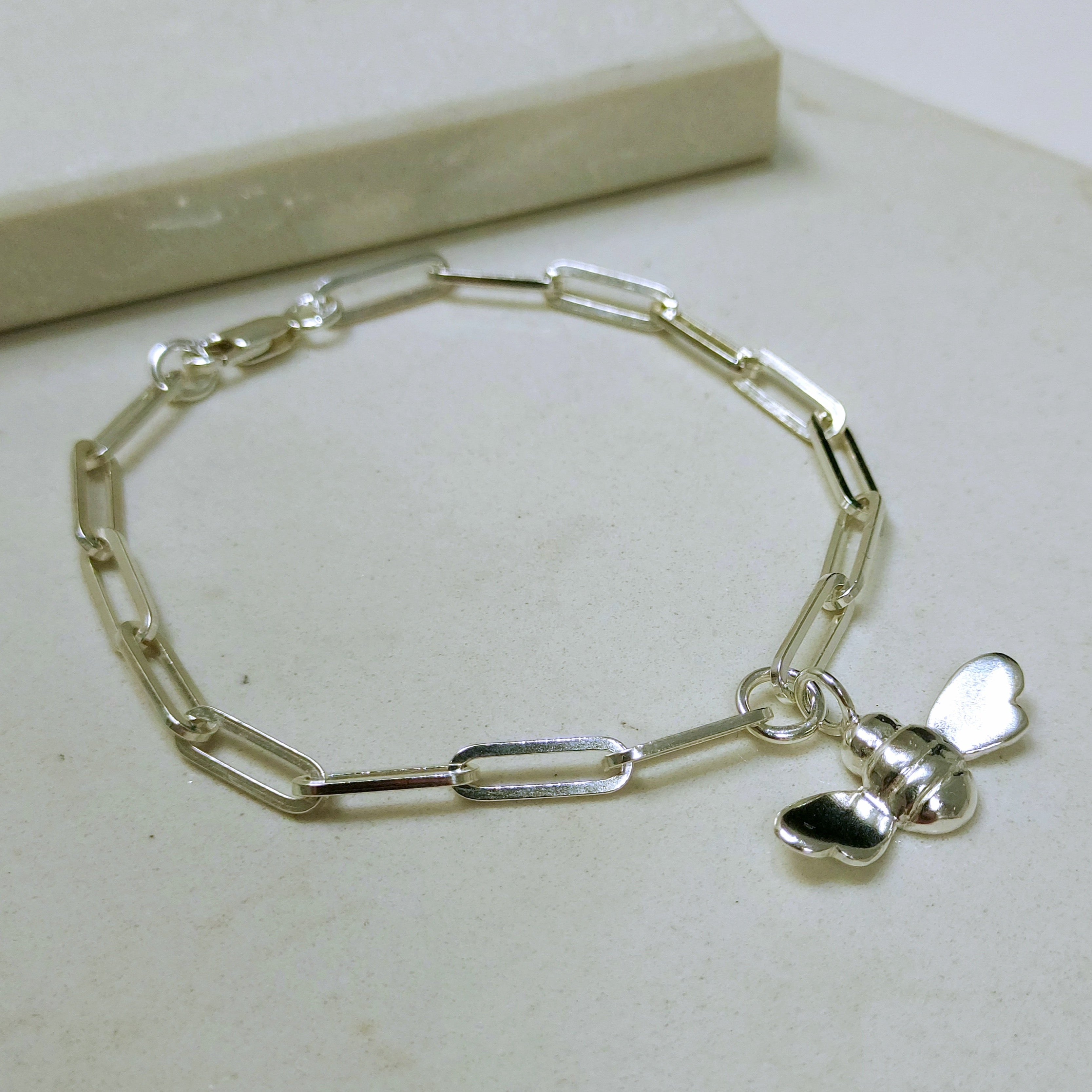 Belle & Bee Sterling Silver Bumble Bee Trace Chain Bracelet