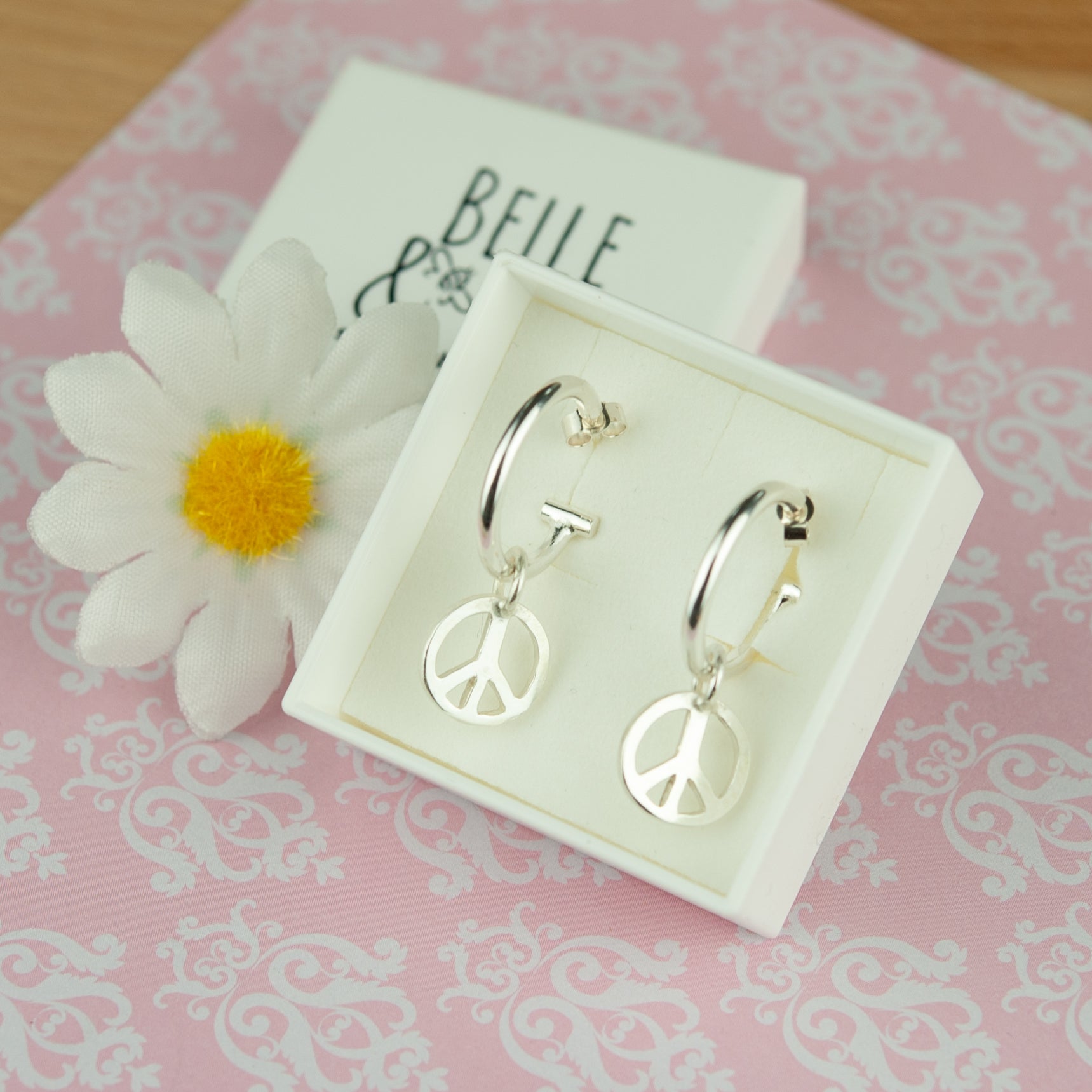 Belle & Bee peace sign hoop earrings