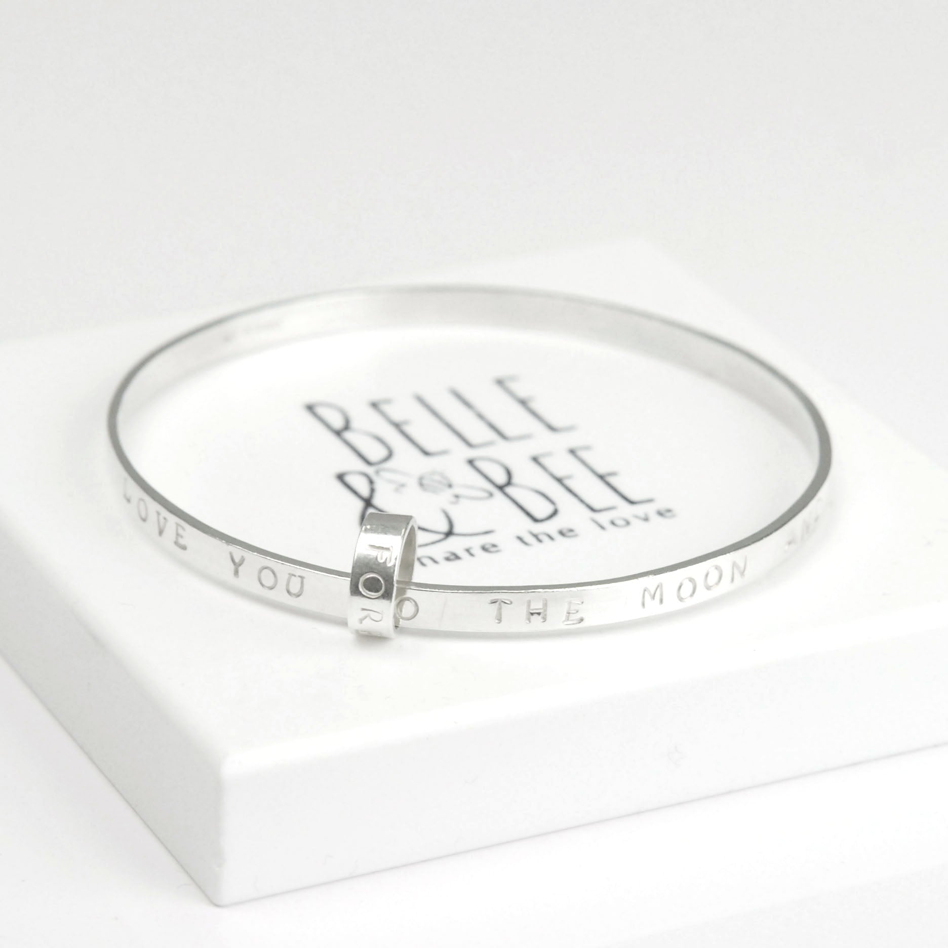 Belle & Bee Personalised Sterling Silver Message bangle with Love Loop