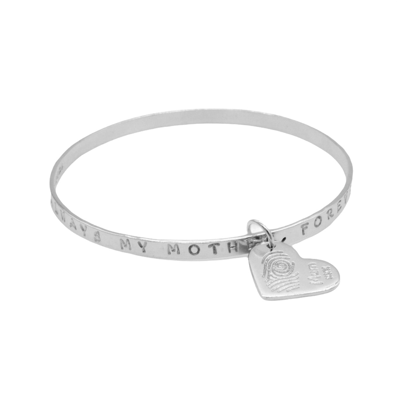 Personalised Silver Message Bangle with fingerprint charm – Belle