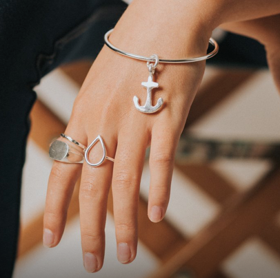 Belle & Bee sterling silver anchor bangle