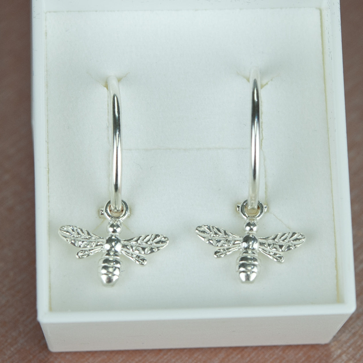 Belle & Bee delicate silver bee hoop earring