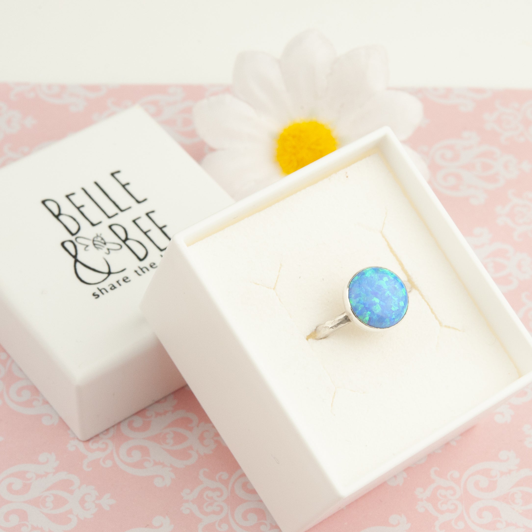 Belle & Bee sterling silver blue opal ring