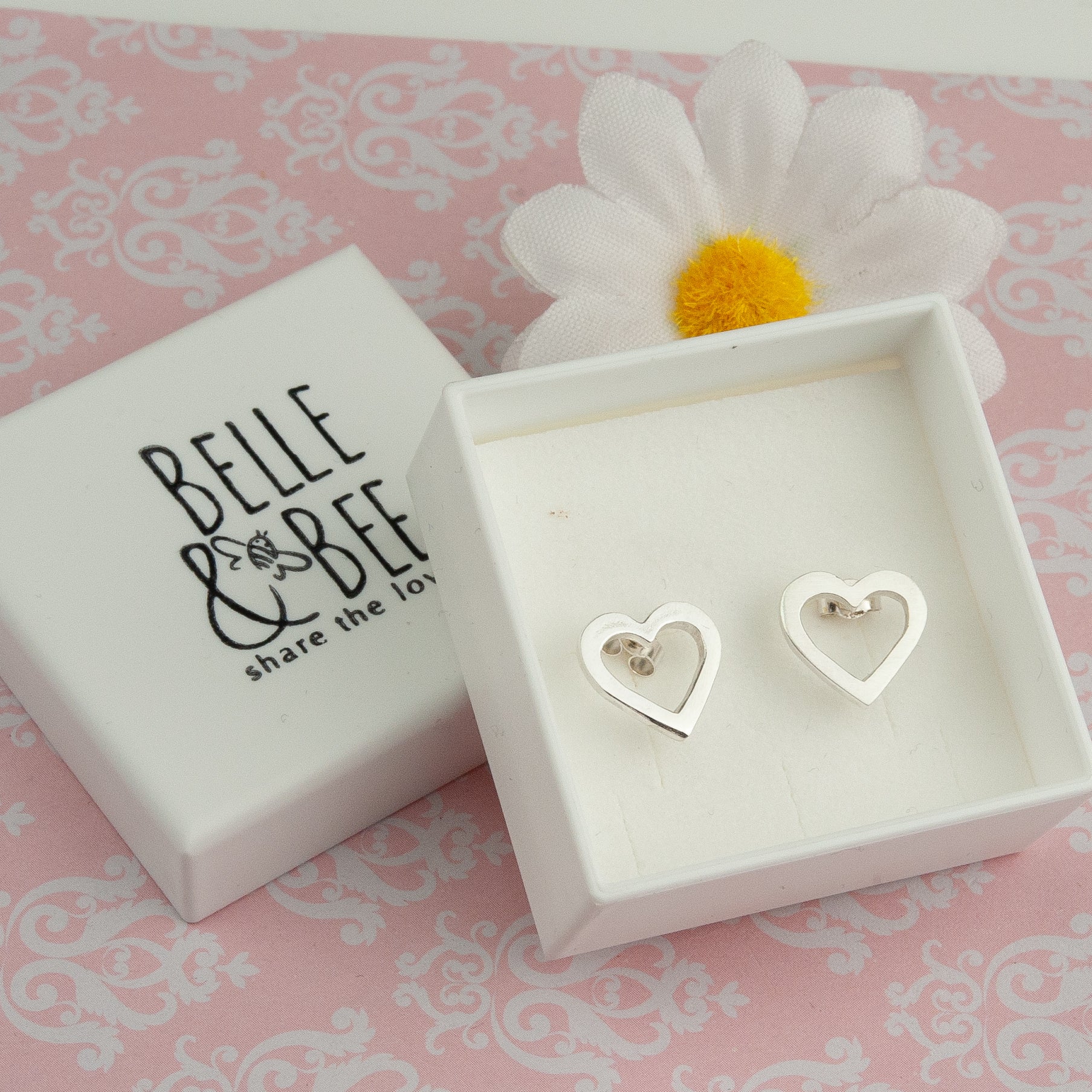Belle & Bee silver open heart earrings