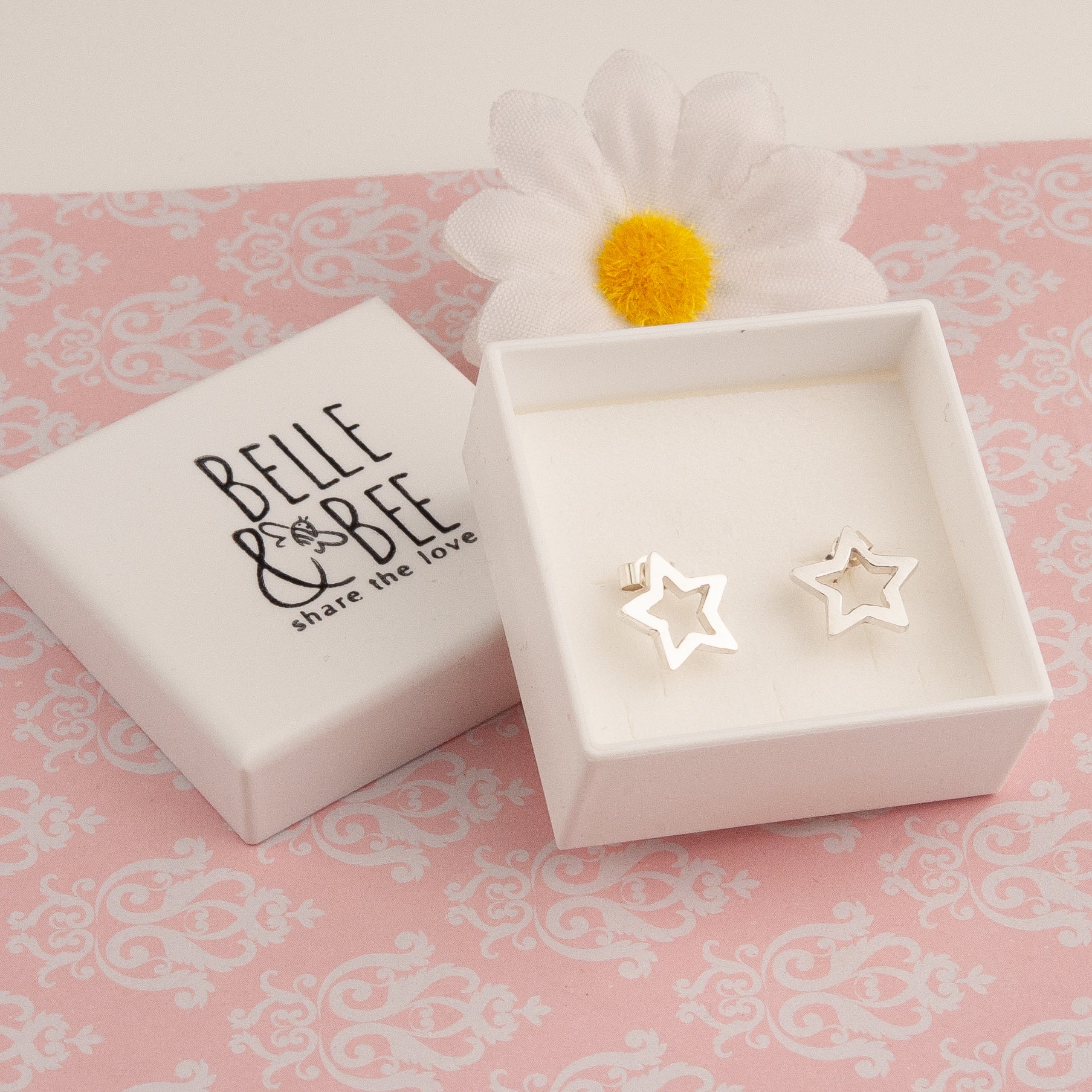 Belle & Bee sterling silver open star earrings