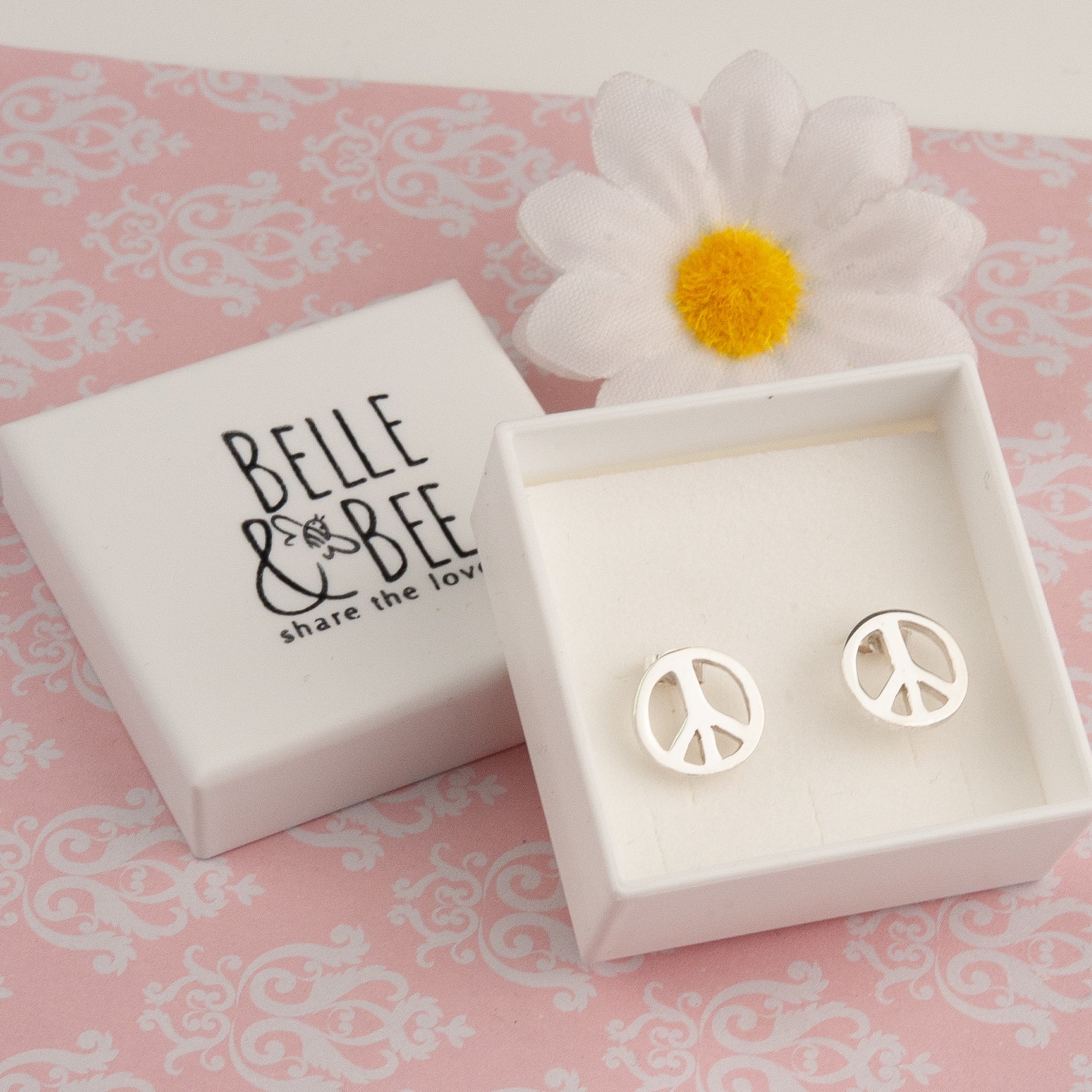 Belle & Bee sterling silver peace sign earrings