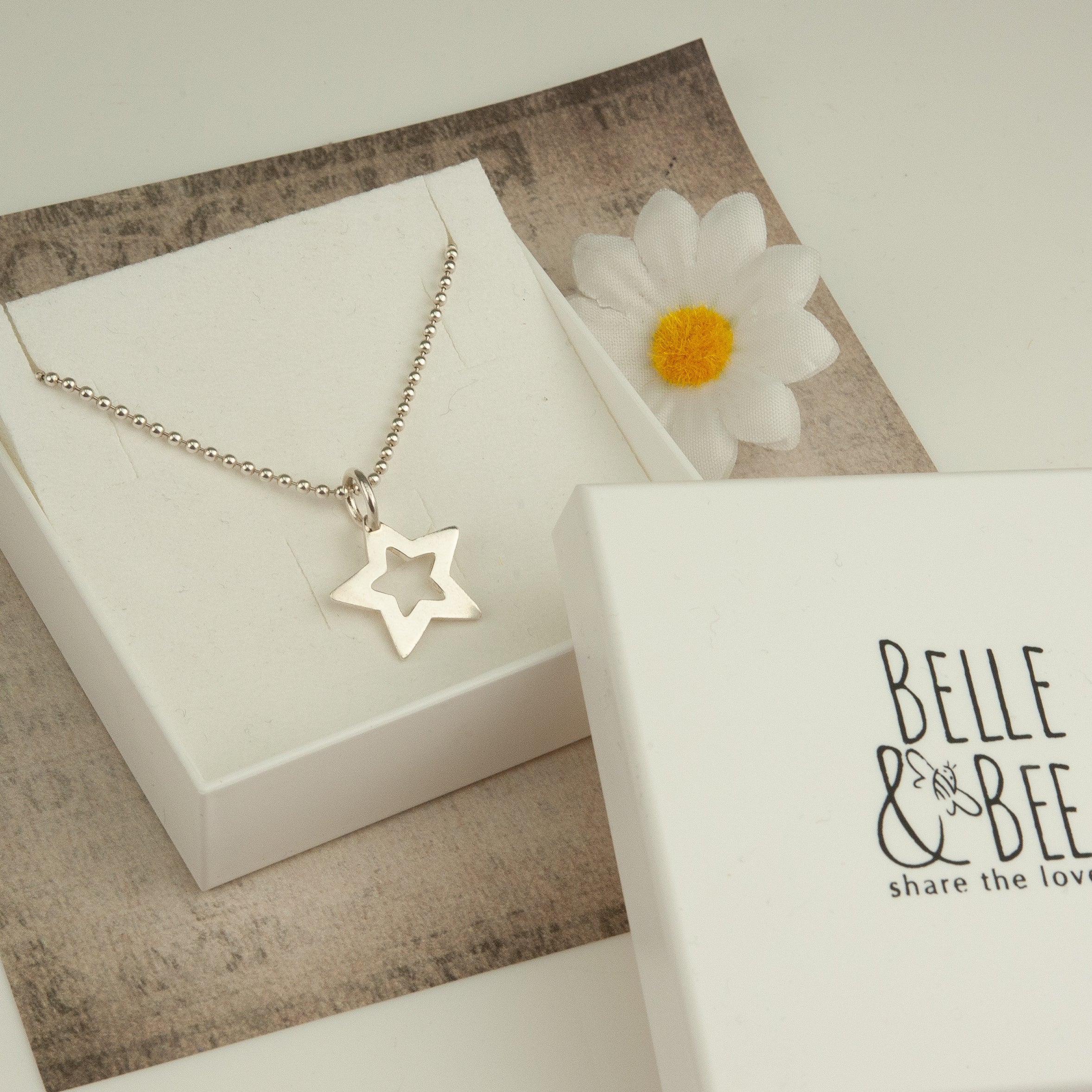 Belle & Bee sterling silver open star necklace