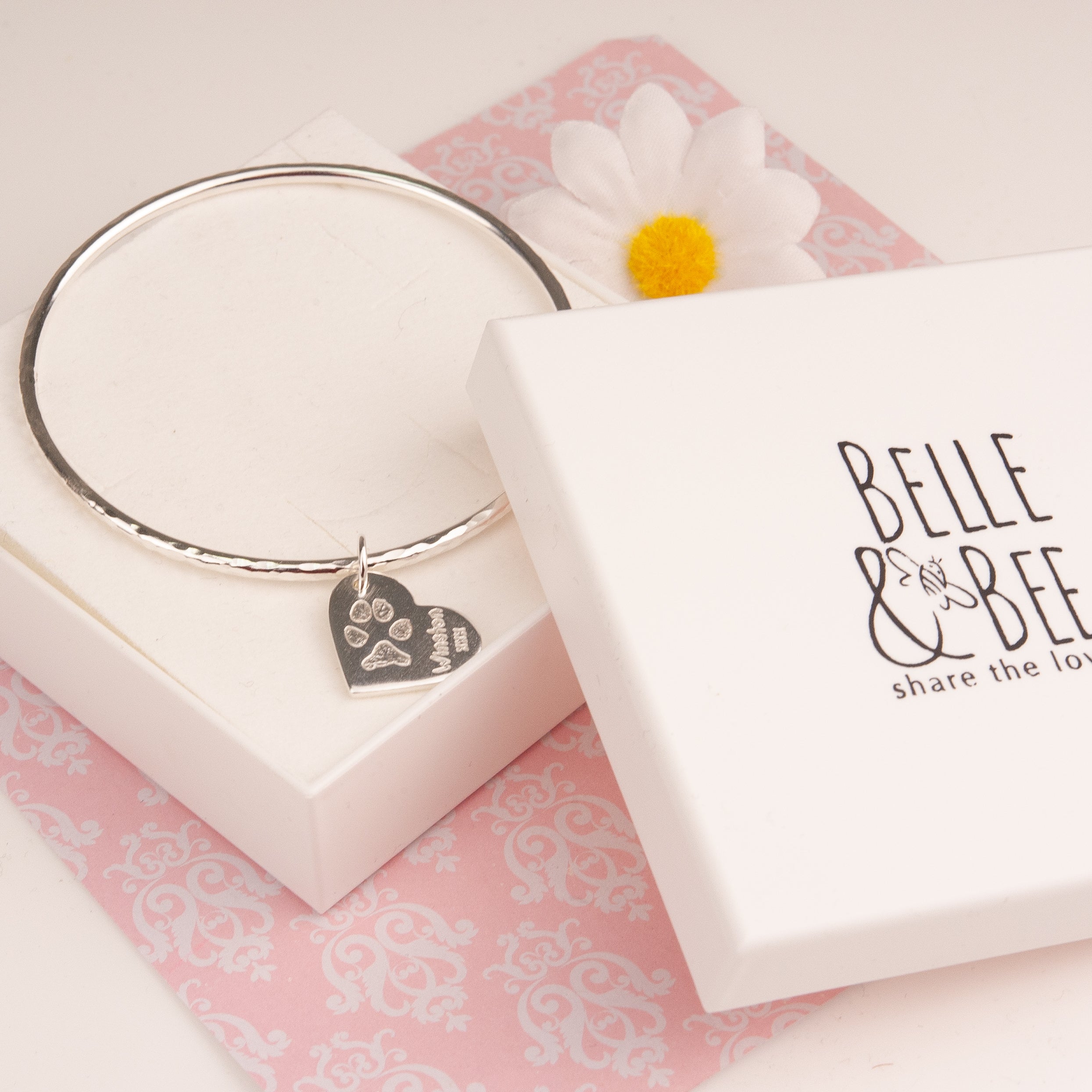 Belle & Bee Sterling silver paw print bangle