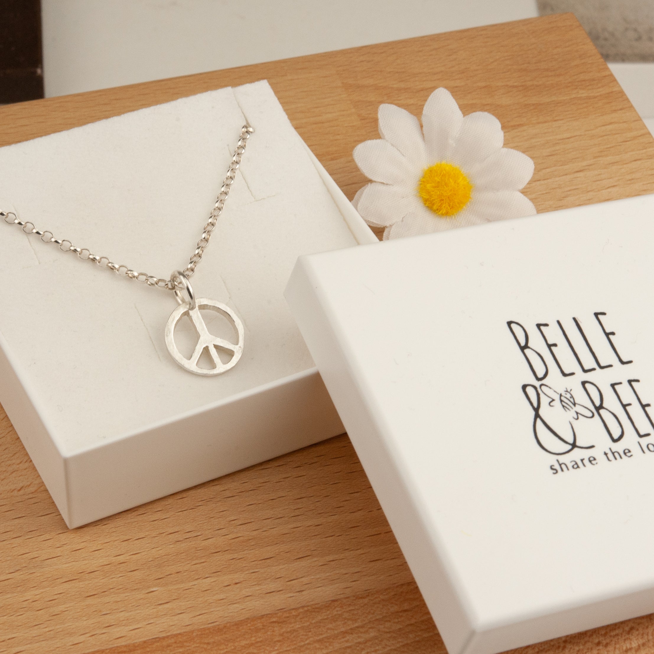 Belle & Bee sterling silver peace sign necklace