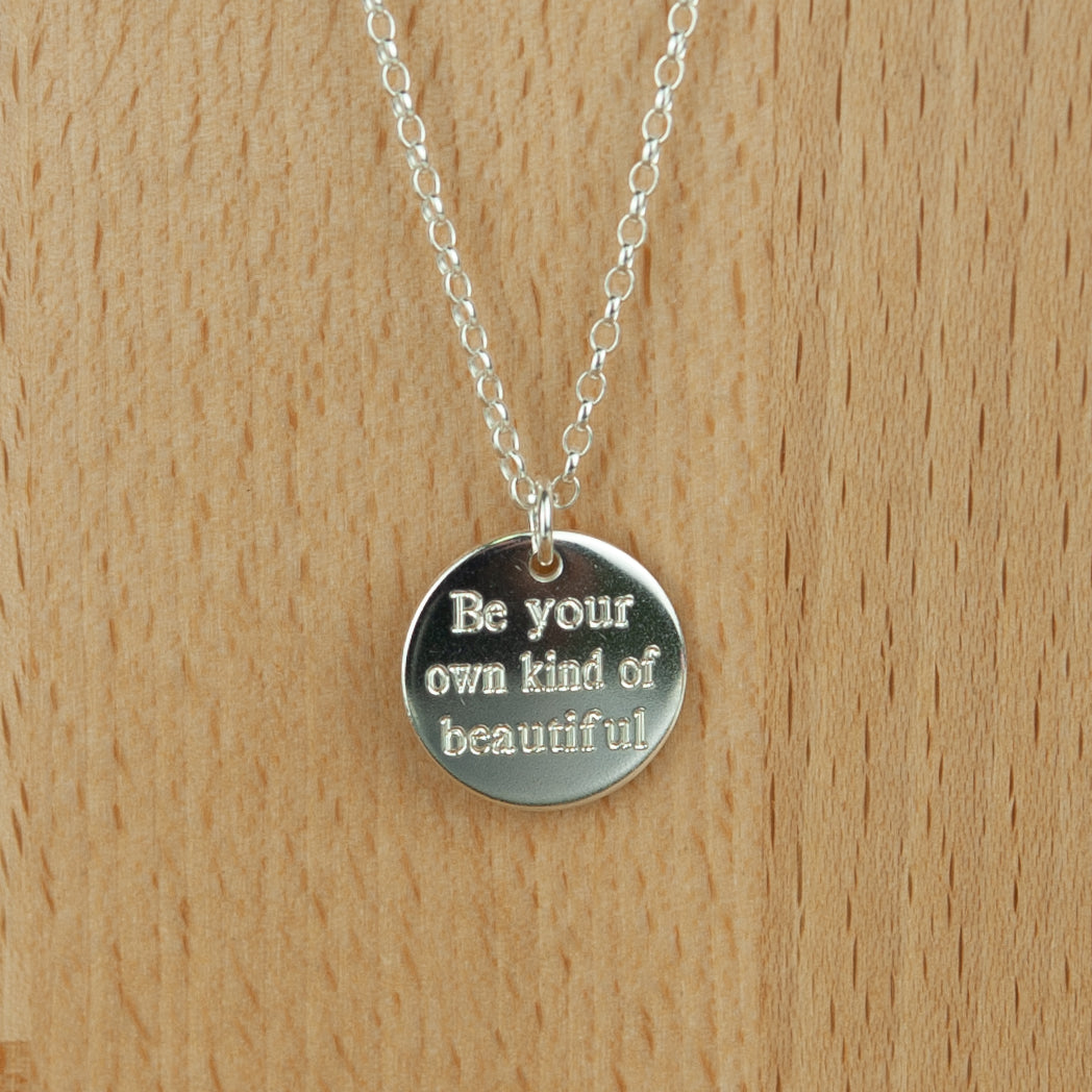 Belle & Bee quote disc necklace