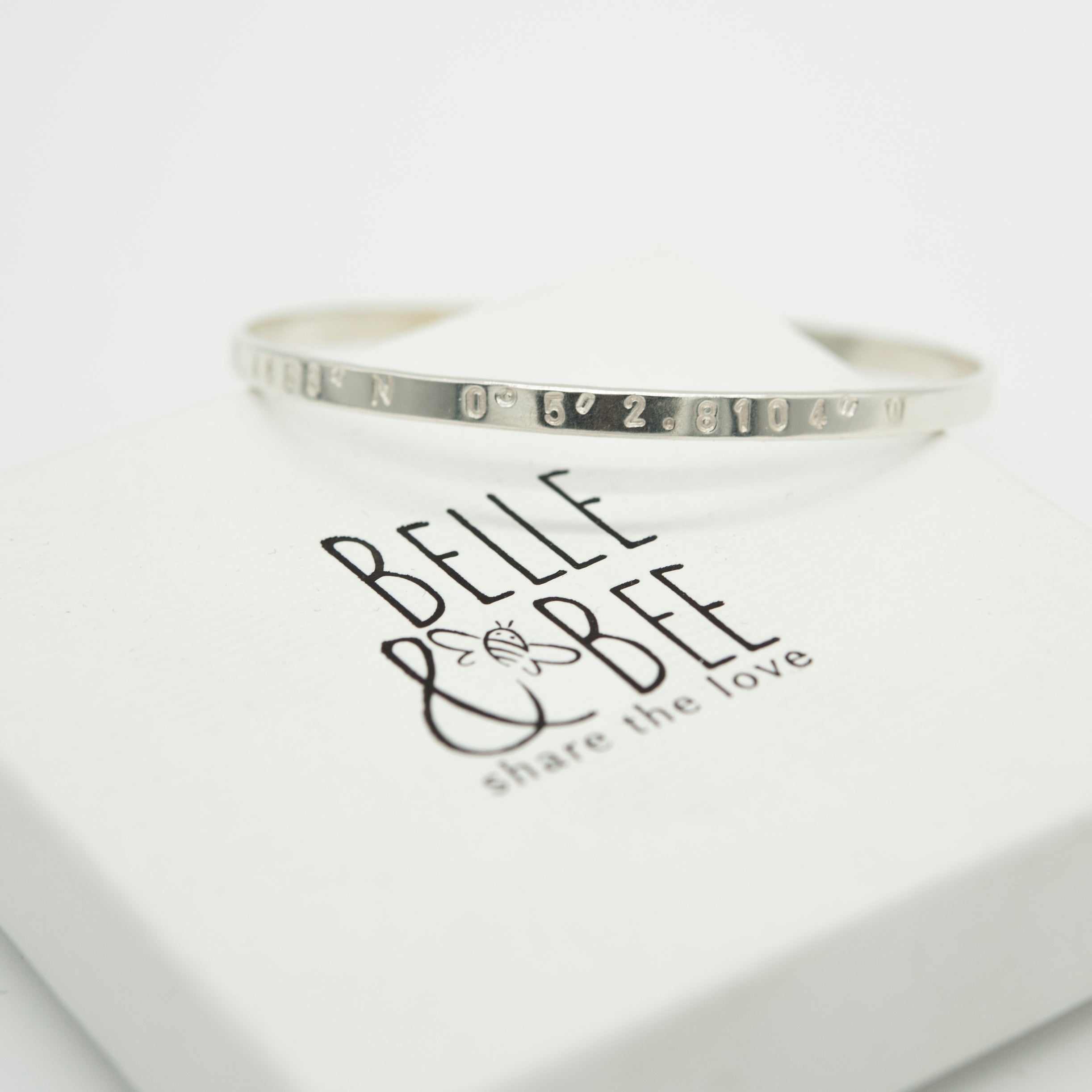 Coordinates Personalised Silver Message Bangle