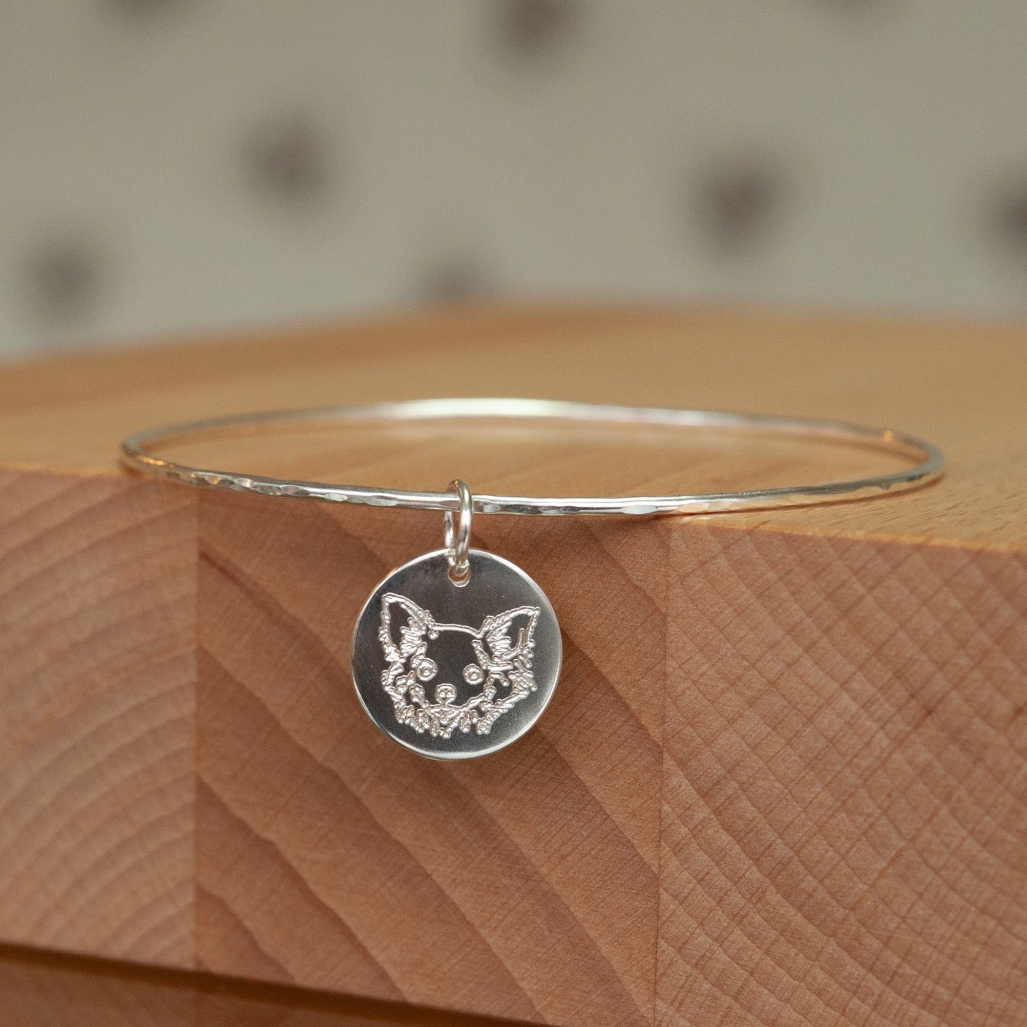 Belle & Bee Sterling Silver Chihuahua Disc charm bangle