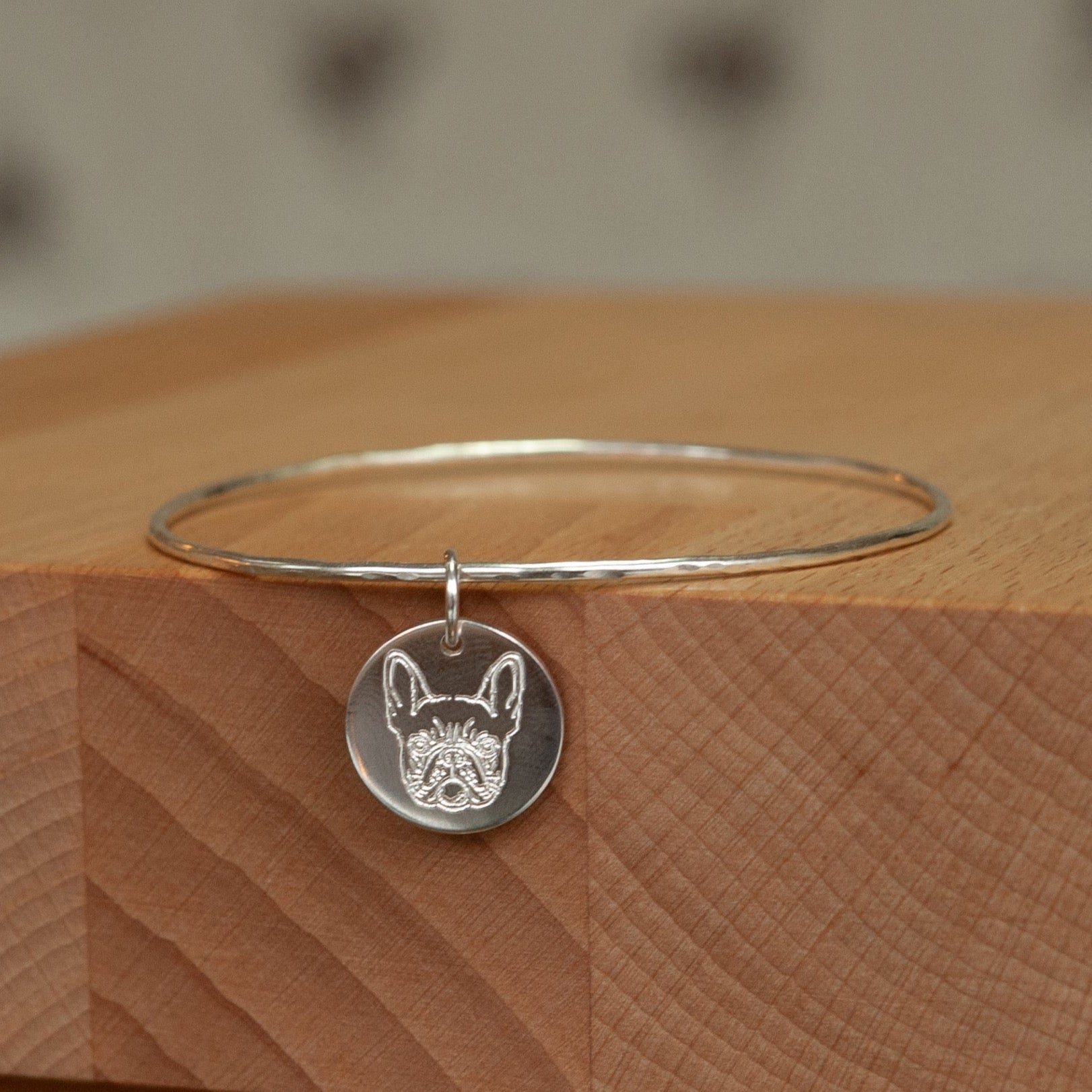 Belle & Bee Sterling Silver French Bulldog disc bangle