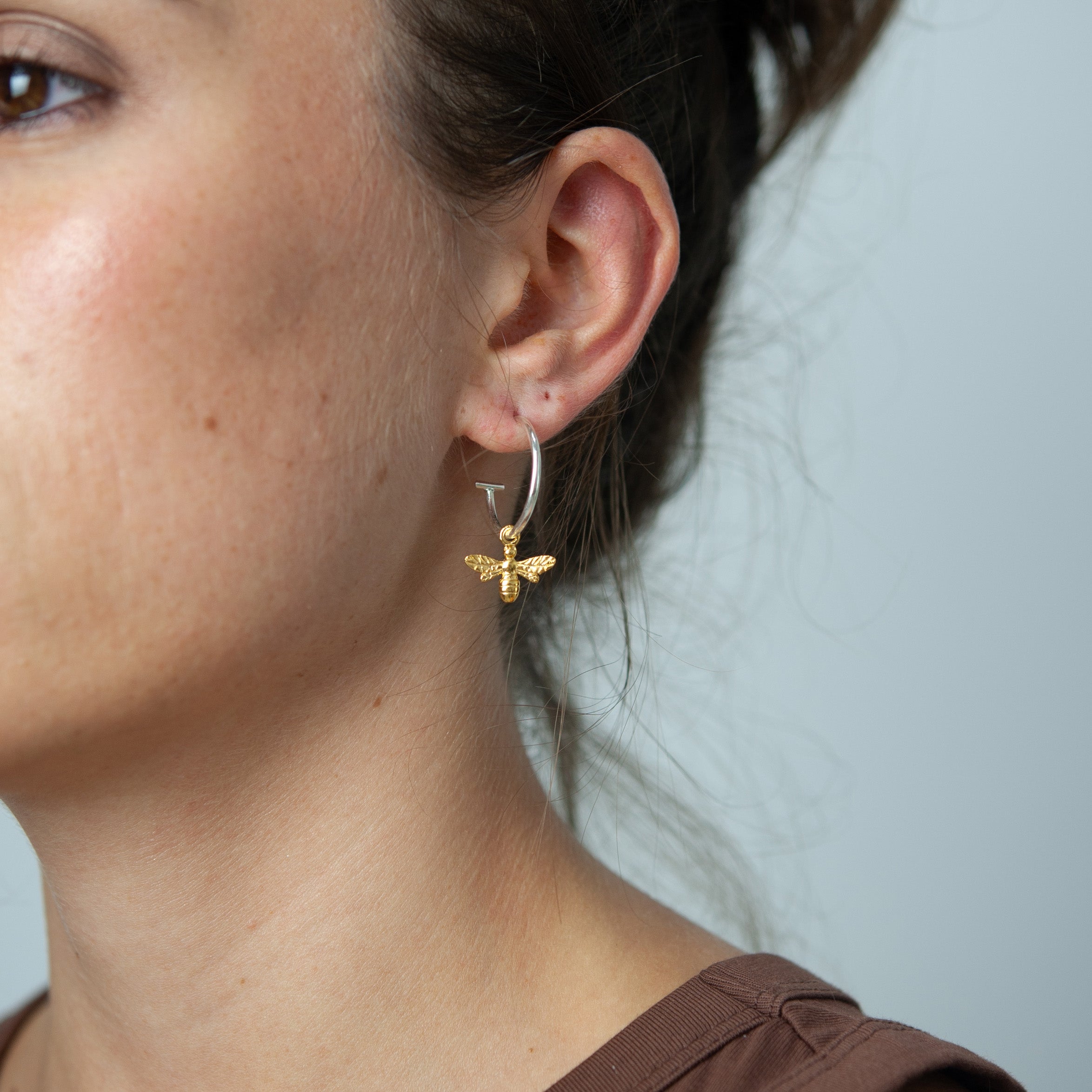 Delicate Silver Bee hoop earrings