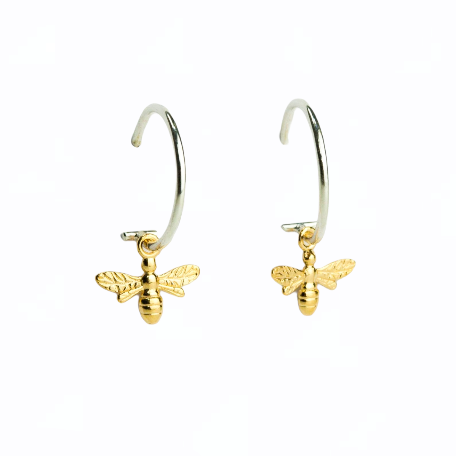 Delicate Silver Bee hoop earrings