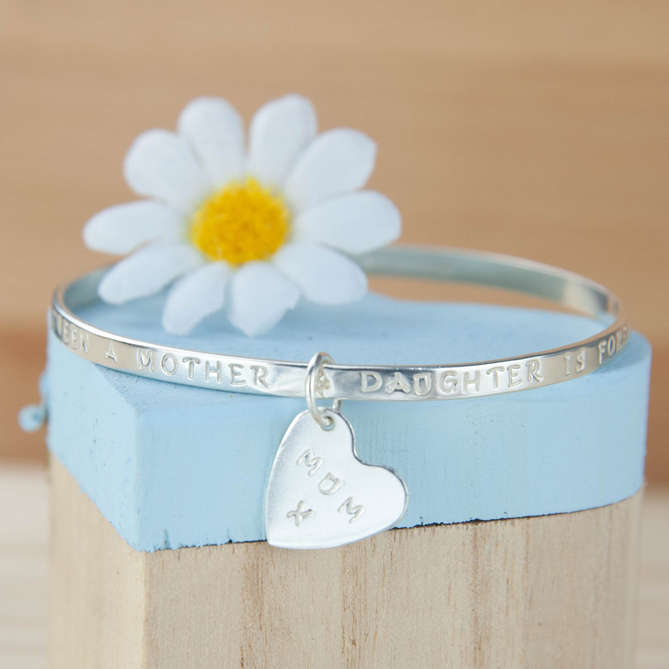 Belle & Bee Sterling Silver message bangle with heart charm