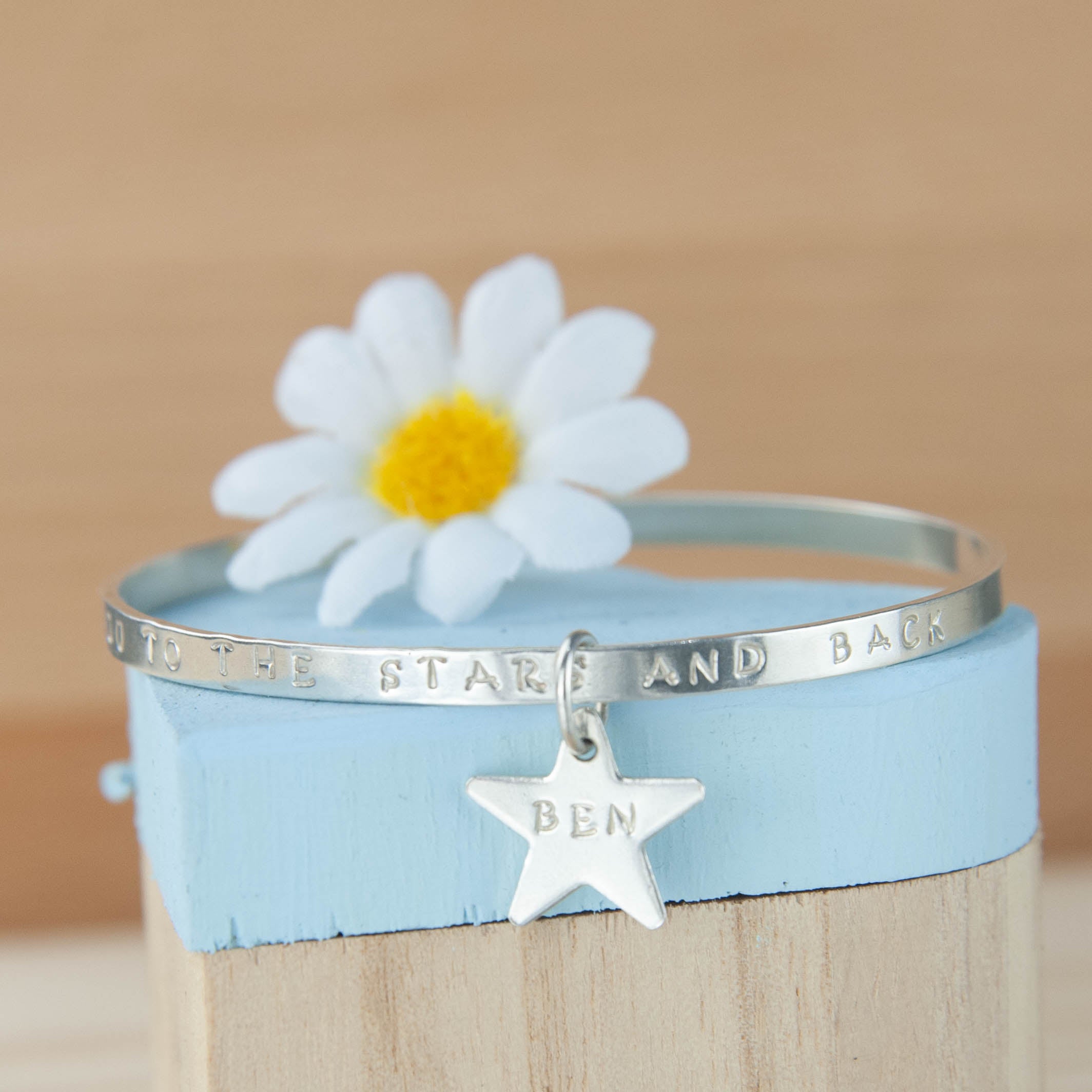 Belle & Bee Sterling silver message bangle with star charm
