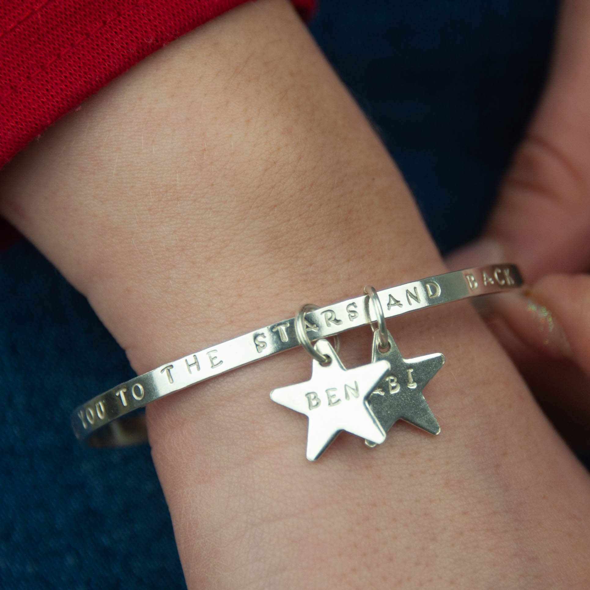 Personalised Standard Message bangle with 2 charms