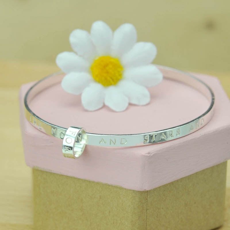 Belle & Bee Sterling Silver Personalised Message Bangle with Love Loop