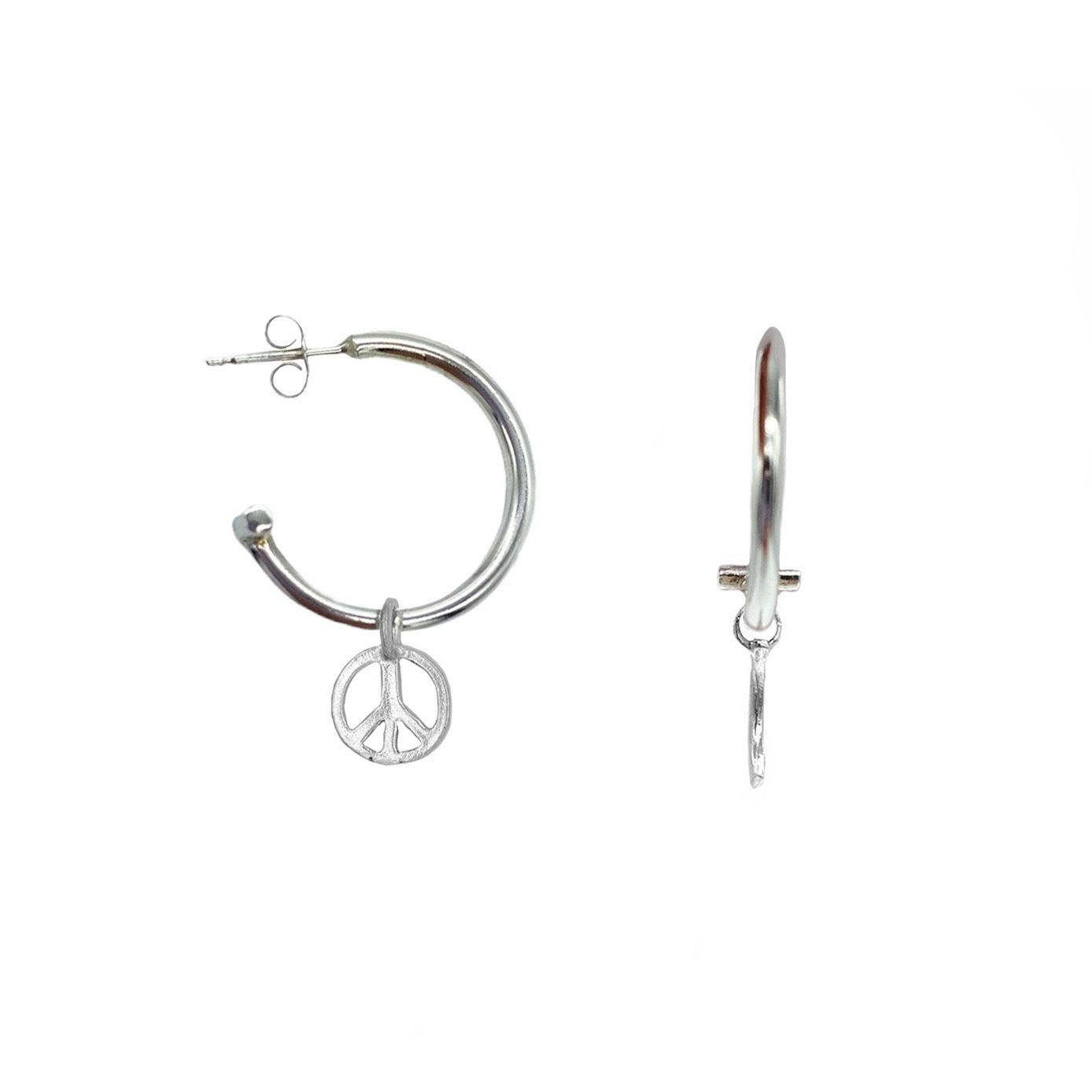 Belle Bee Sterling Silver Peace Sign Hoop Earrings