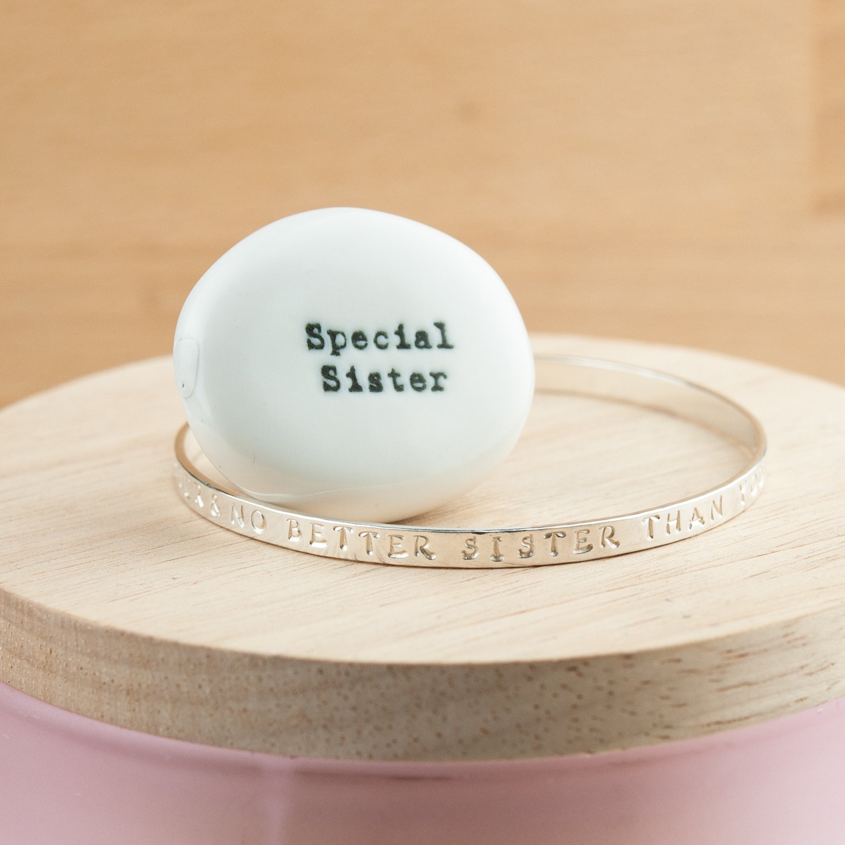 Sterling silver sister quote message bangle