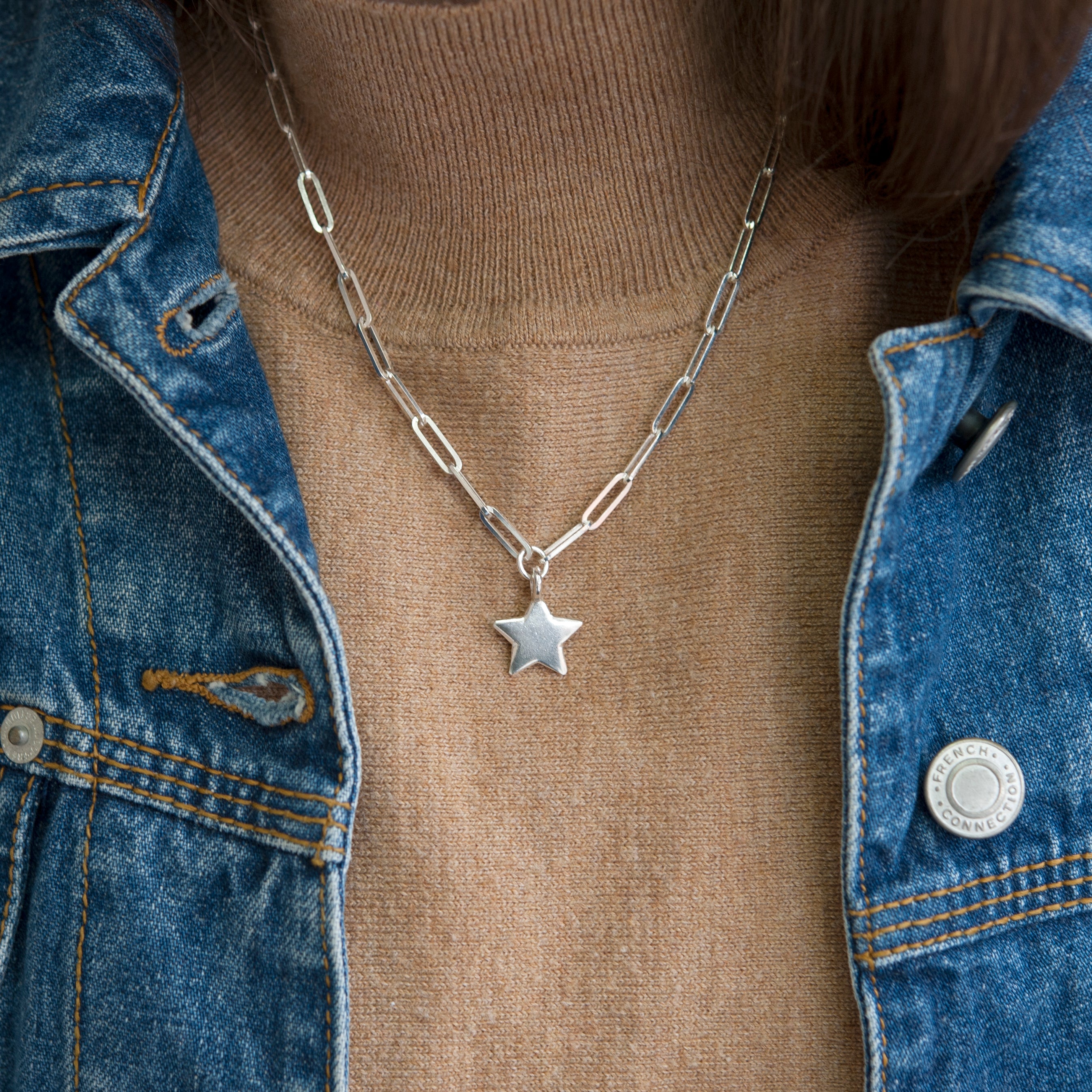 Belle & Bee Sterling Silver star trace chain necklace